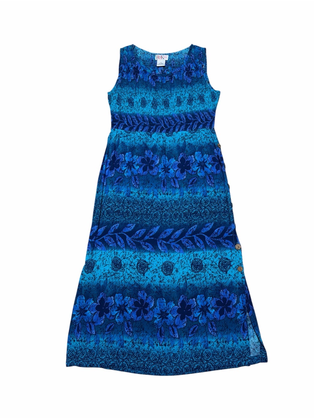 Vintage R&K Originals Sleeveless Dress Women’s 8 Petite  Blue Floral Maxi Casual